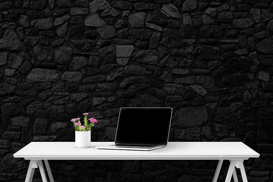 laptop, interior, desk, computer, notebook, technology, communication HD wallpaper