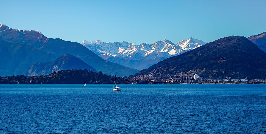 laveno, varese, lombardy, italy, overview, landscape, mountain view