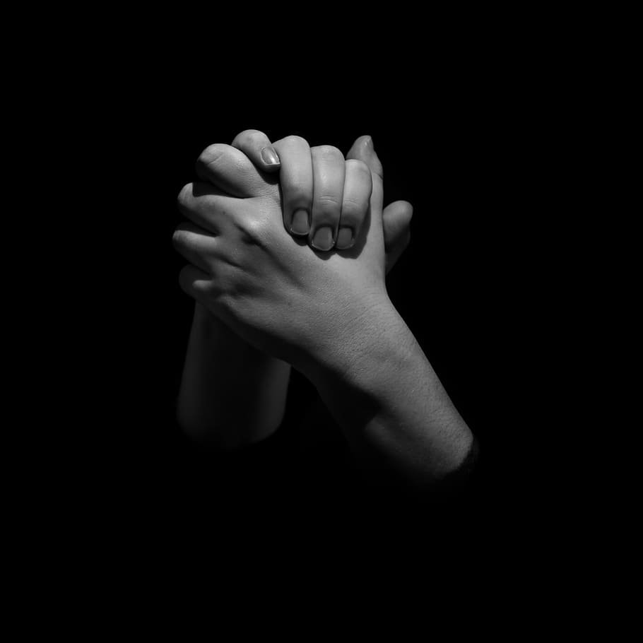 HD wallpaper: person, black and white, hand, prayer, black background,  studio shot | Wallpaper Flare
