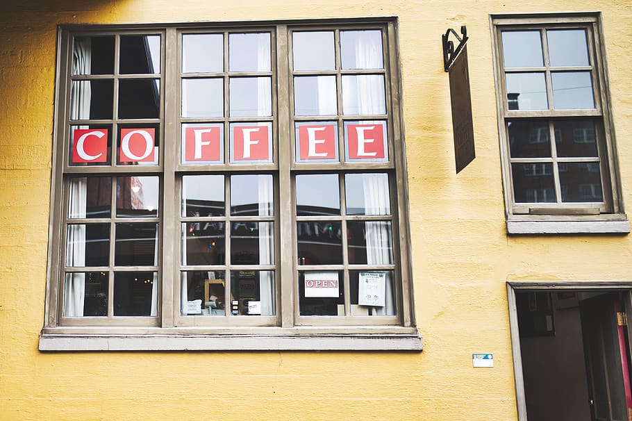brown coffee shop, window, building exterior, built structure HD wallpaper