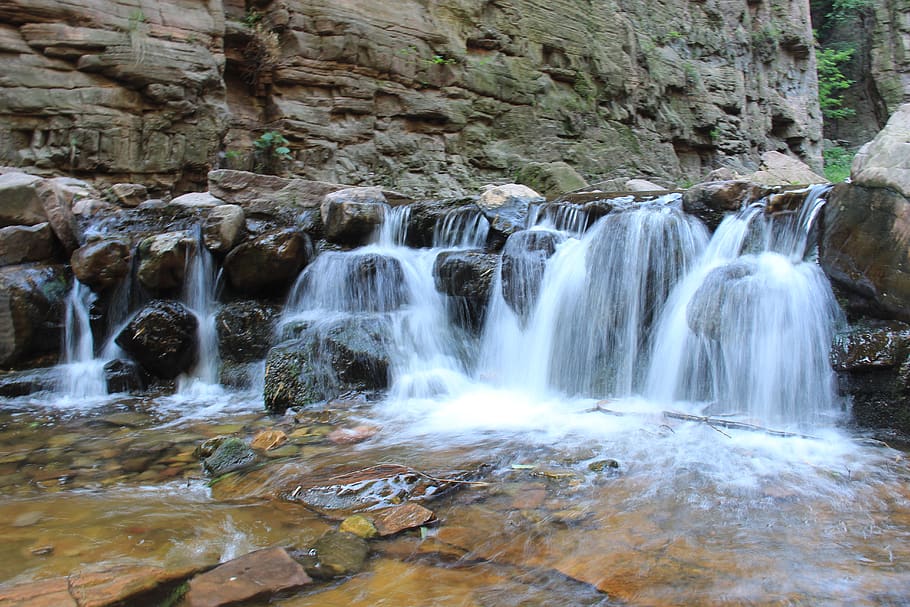 falls, mountain, brooks, motion, long exposure, water, waterfall HD wallpaper