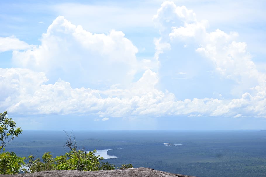sky, landscape, clouds, green, afternoon, color, summer, cloud - sky HD wallpaper