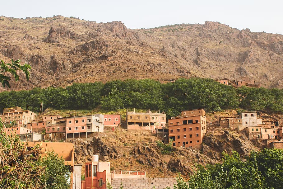 morocco, imlil, architecture, mountain, building exterior, tree HD wallpaper