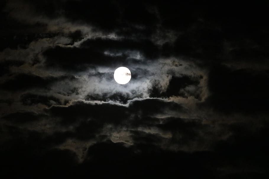 moon, nature, clouds, night, full moon, cloud - sky, space HD wallpaper