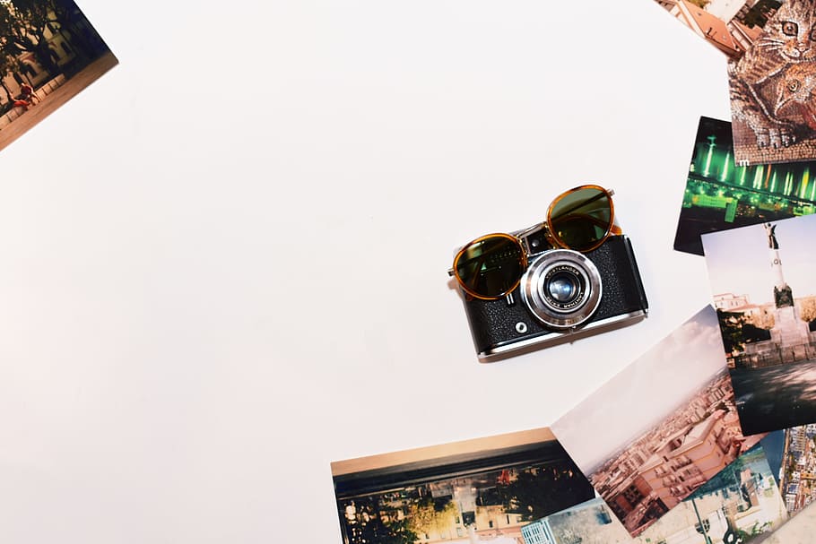 Brown Framed Eyeglasses on Camera, close-up, indoors, papers HD wallpaper