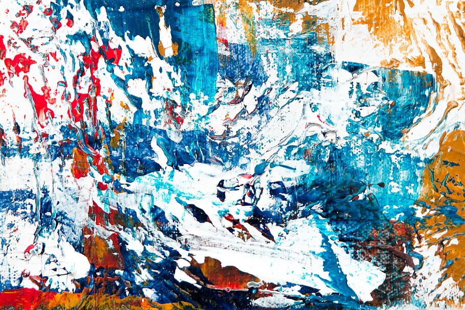 Blue, White, Red, and Yellow Abstract Painting, acrylic, acrylic paint, HD wallpaper