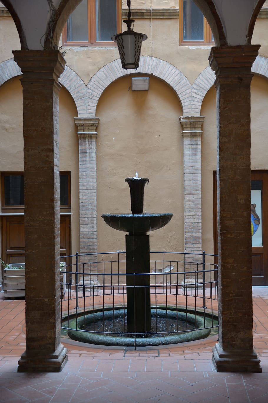 italy, volterra, fountain, courtyard, architecture, built structure