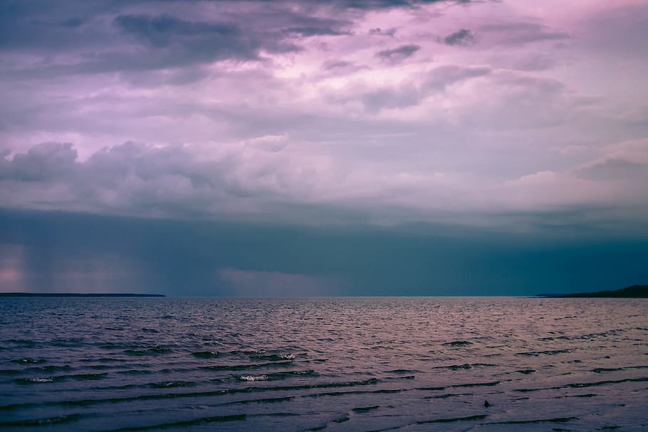 thunder, storm, sky, cloud, cloudy, water, sea, river, purple HD wallpaper