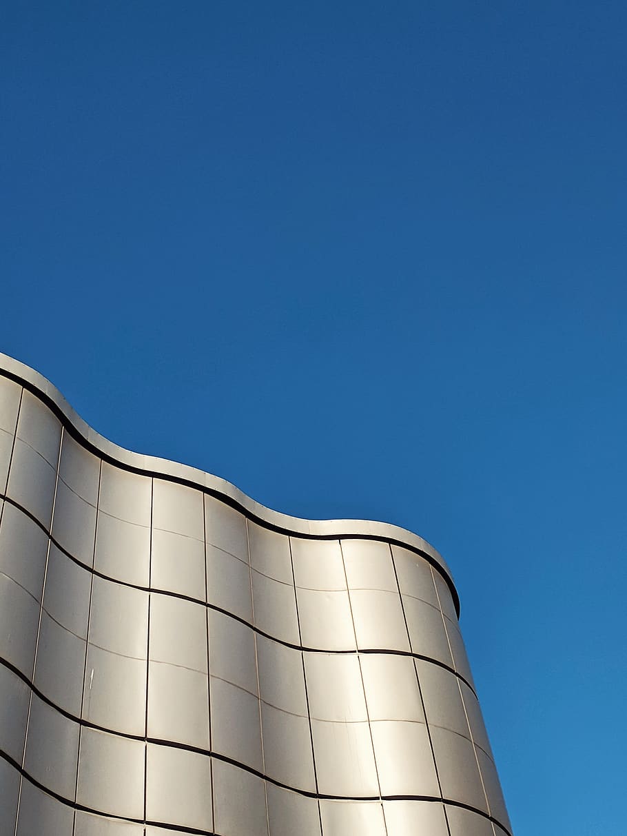 gray painted building, sky, blue, clear sky, industry, nature HD wallpaper