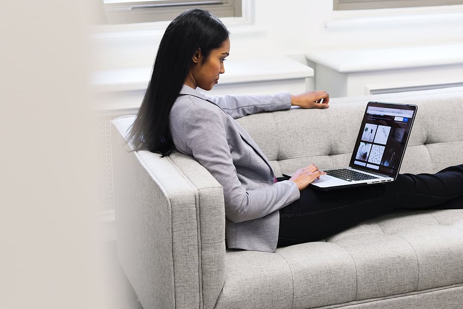 Woman With Laptop On Couch Photo, Business, Office, Computer HD wallpaper