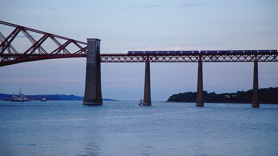 bridge, train, sea, railway, travel, twilight, scotland, architecture HD wallpaper