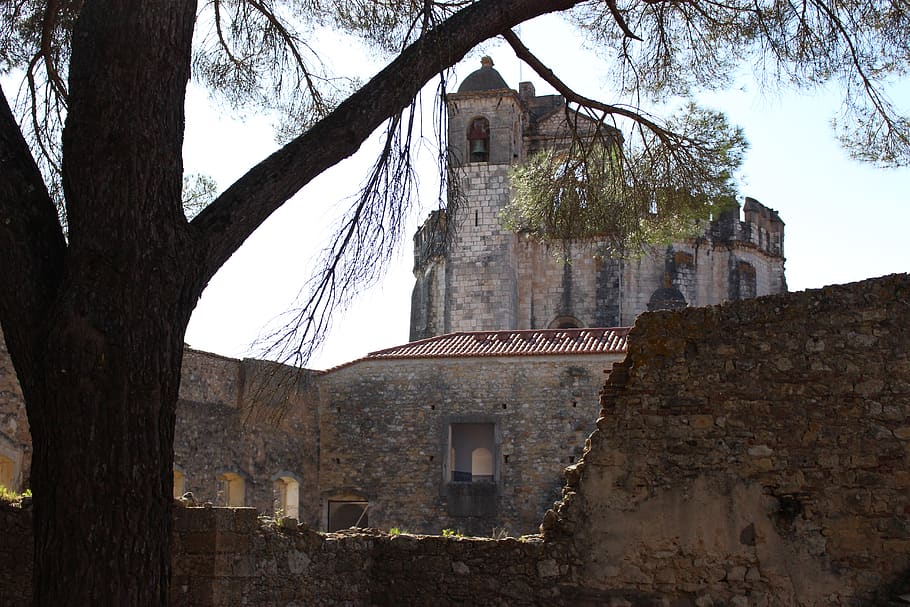portugal, tomar, trees, convent, castle, templars, architecture HD wallpaper