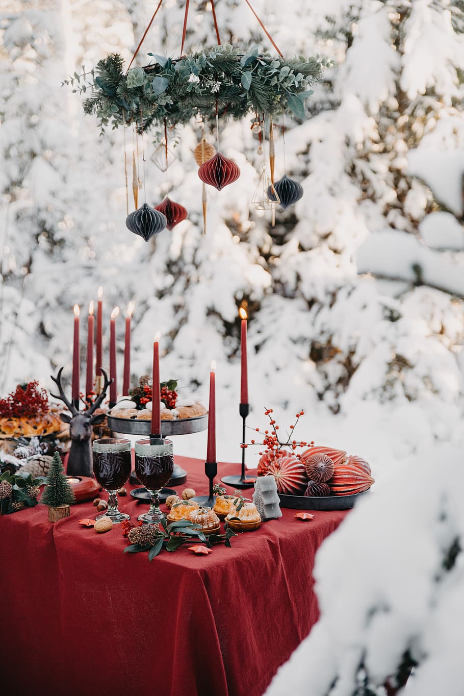 red taper candle, snow, winter, cold temperature, nature, religion HD wallpaper