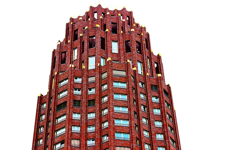 Red Concrete Building, architecture, high-rise, low angle shot HD wallpaper