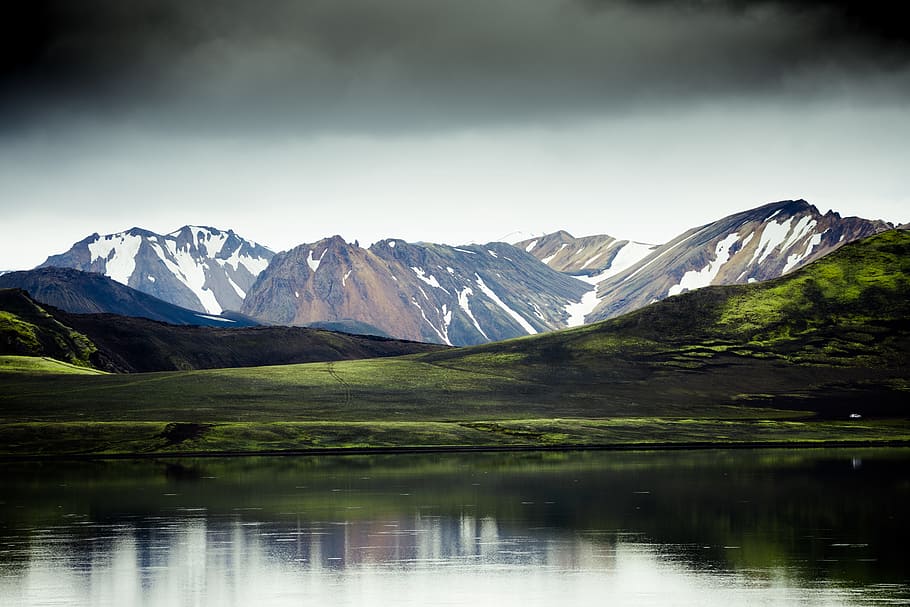 scenery of body of water, mountain, cloud, leak, peak, range HD wallpaper