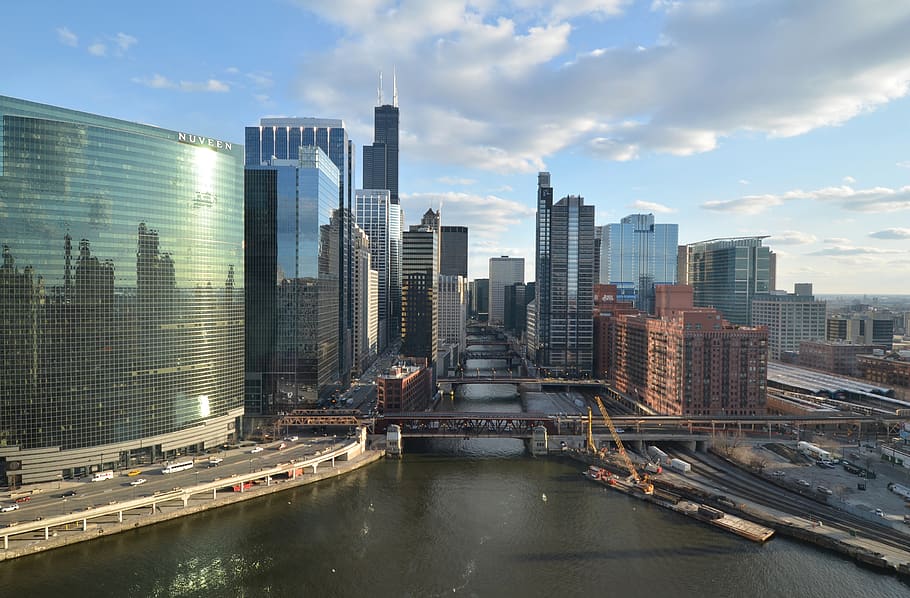 downtown, cityscape, skyscraper, skyline, cityline, illinoi HD wallpaper