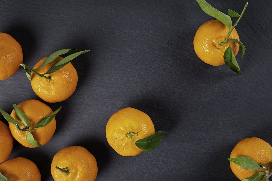 orange fruits on grey surface, healthy eating, citrus fruit, food and drink HD wallpaper