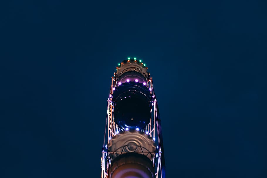 lighted Ferris wheel top, portugal, aveiro, minimal, night, download HD wallpaper