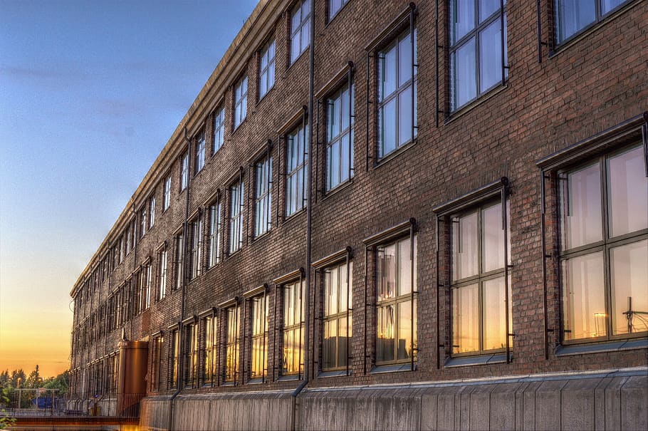 sweden, värnamo, night, evening, sunset, brick wall, glass HD wallpaper