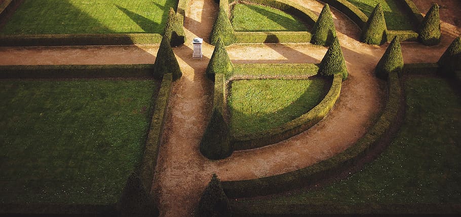 castle, garden, grass, paths, shrubs, no people, day, plant HD wallpaper