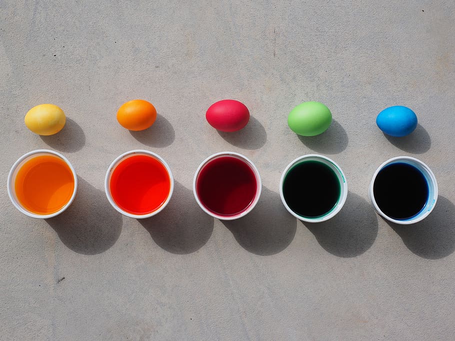 easter eggs colors, yellow, orange, red, green, blue, colorful HD wallpaper