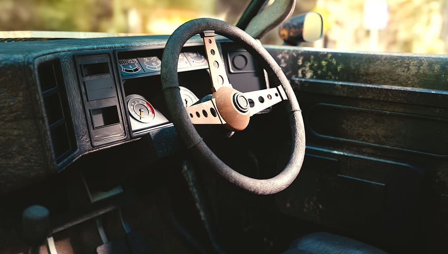 old, car, interior, steer, steering, control, auto, automobile HD wallpaper