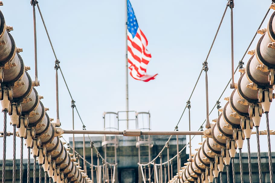 Gray Bridge Across Us Flag, American flag, architecture, brooklyn HD wallpaper