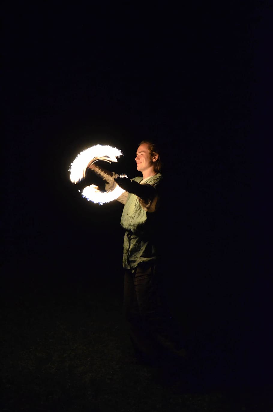 Man Standing While Playing With Fire At Night, dark, fire show HD wallpaper