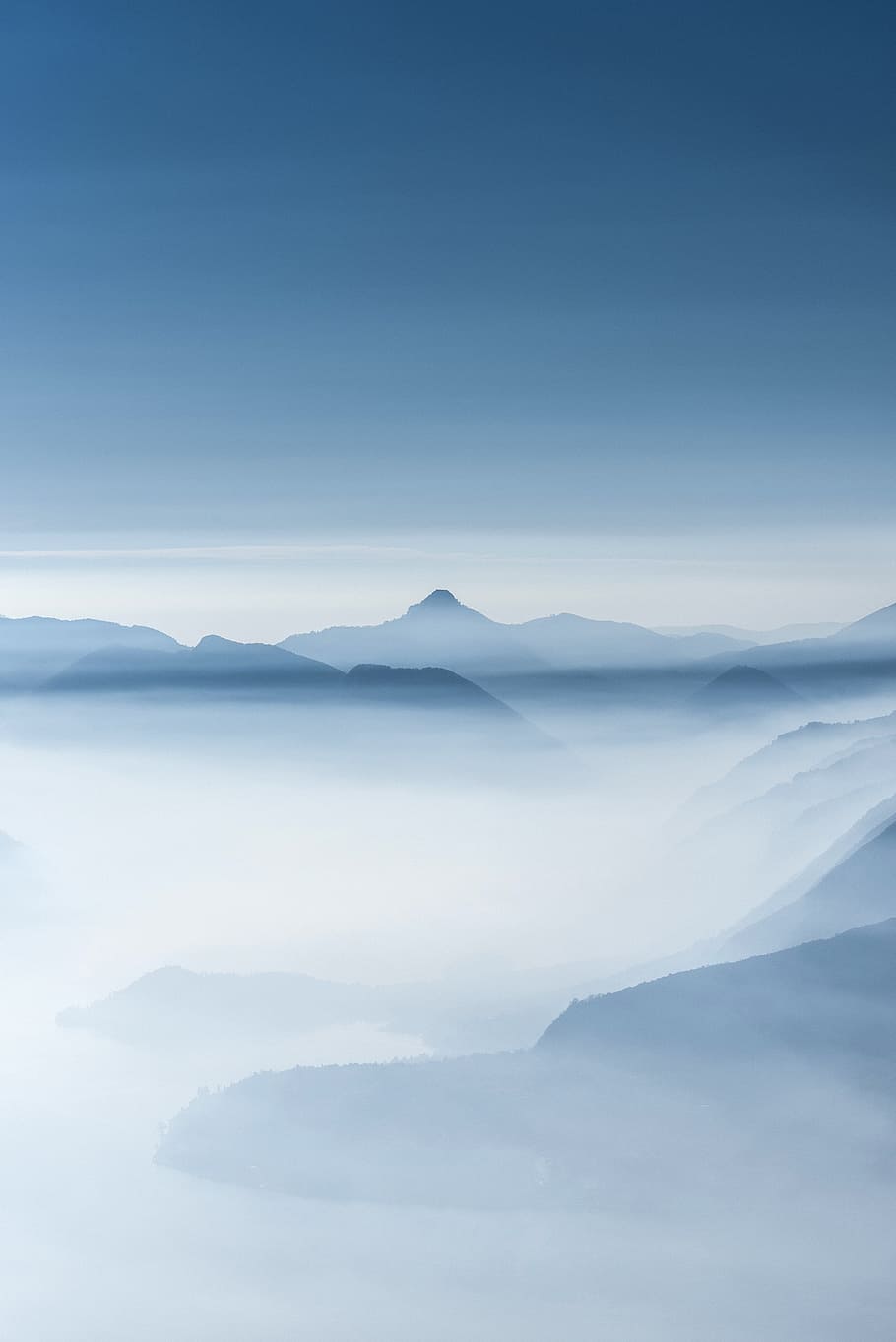 white clouds, mountain, sky, mist, fog, blue, landscape, wanderlust HD wallpaper