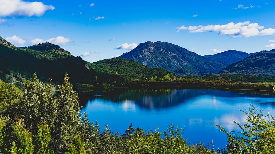 argentina, san carlos de bariloche, mountain, sky, trees, patagonia, HD wallpaper