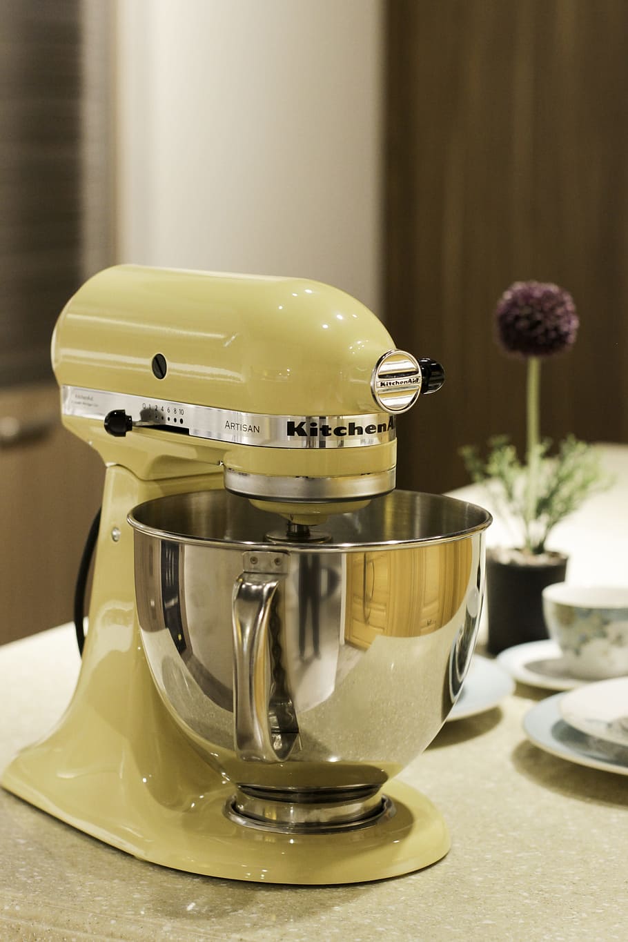 Yellow Kitchenaid Stand Mixer, kitchen appliance, kitchenware, HD wallpaper