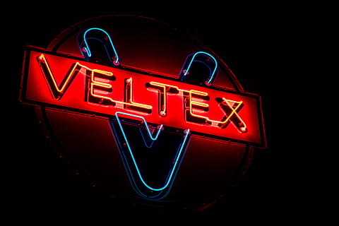 Red and Blue Veltex Neon Signage, black background, design, graphic HD wallpaper