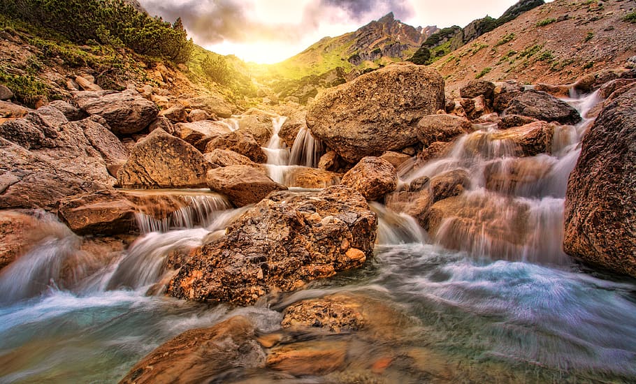 Photography of Flowing Water, cascade, environment, idyllic, landscape HD wallpaper