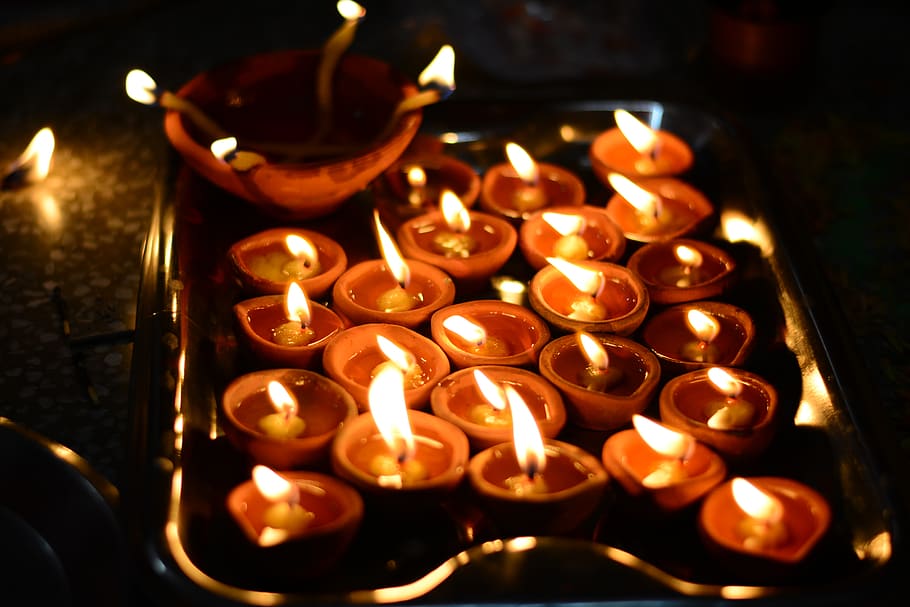 Photo of Tealight Candles on Stainless Steel Tray, burn, burning HD wallpaper