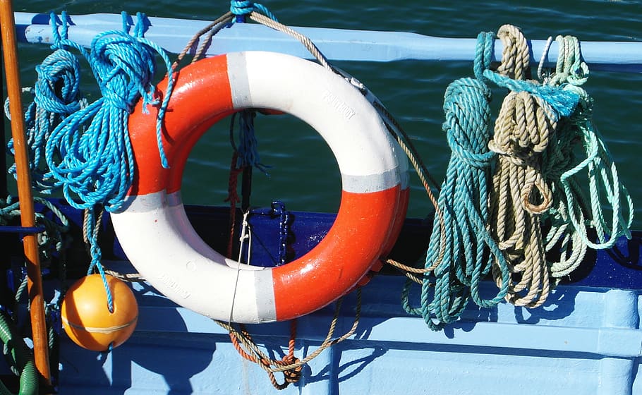red and white life ring, rope, nautical vessel, life belt, water HD wallpaper