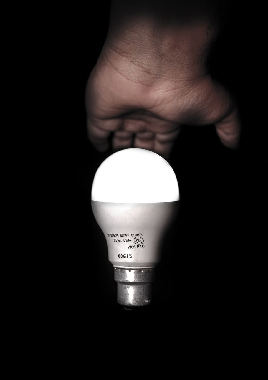 led bulb, power savers, green energy, black background, lighting equipment HD wallpaper