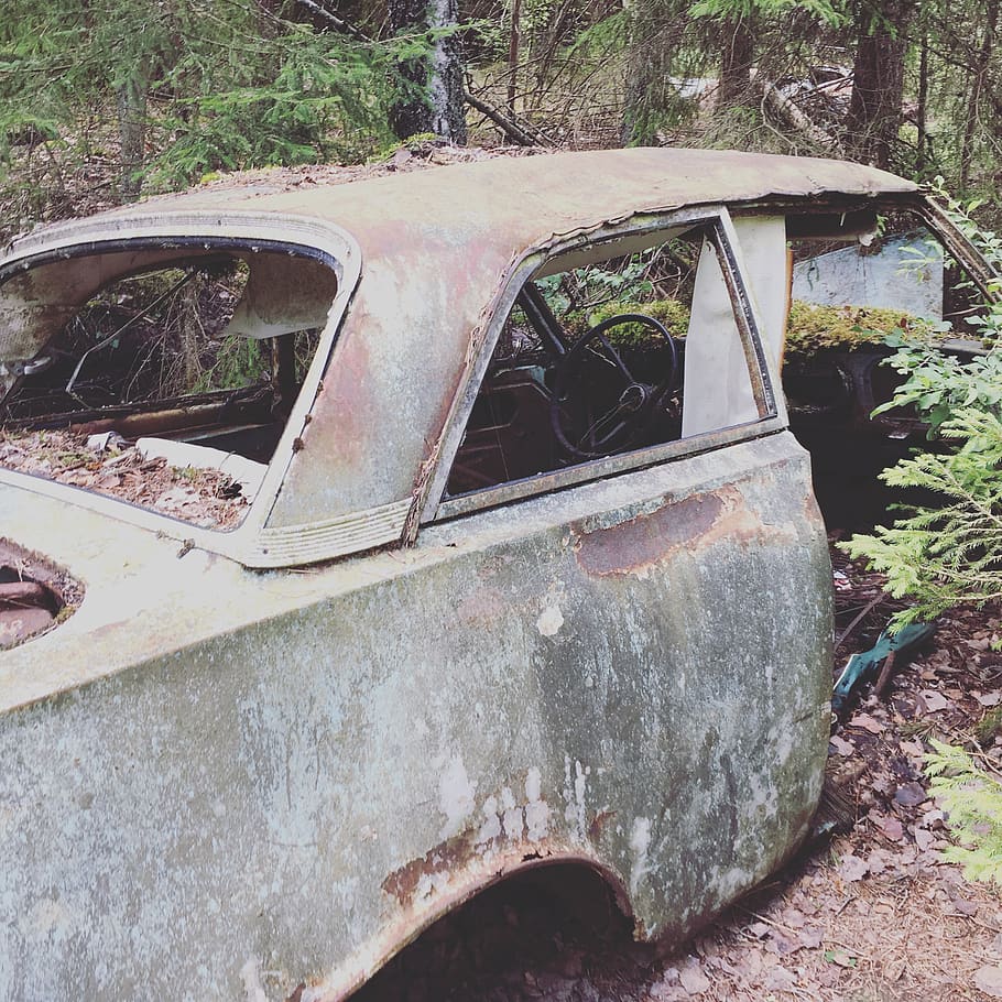 schweden, ryd, rotten, old, car, abandoned, obsolete, damaged HD wallpaper