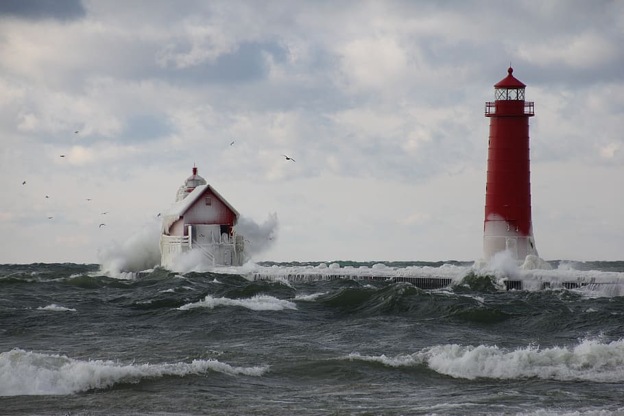 guidance, lighthouse, sea, water, building exterior, motion HD wallpaper