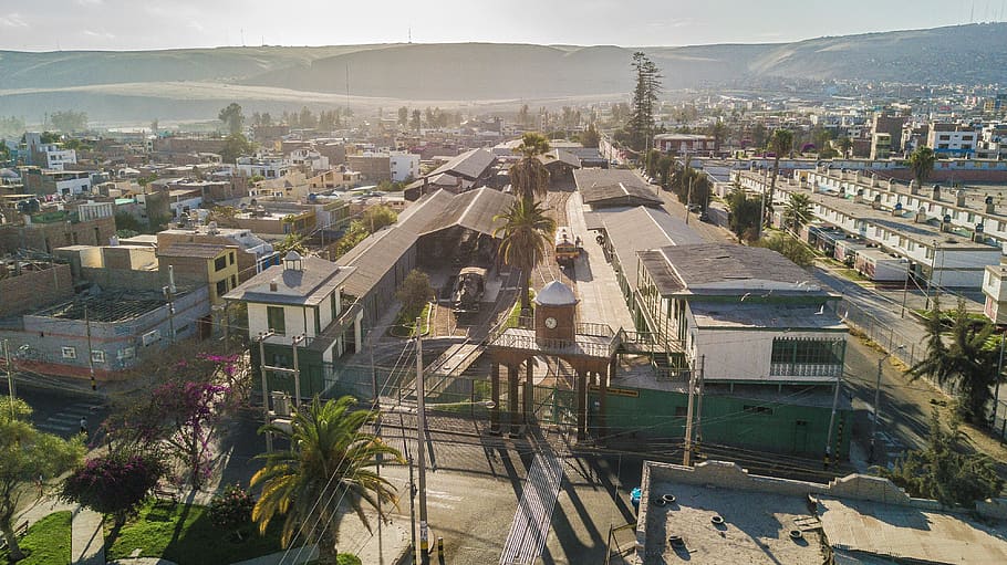 peru, tacna, train, sand, train station, mavic pro, dji, drone HD wallpaper
