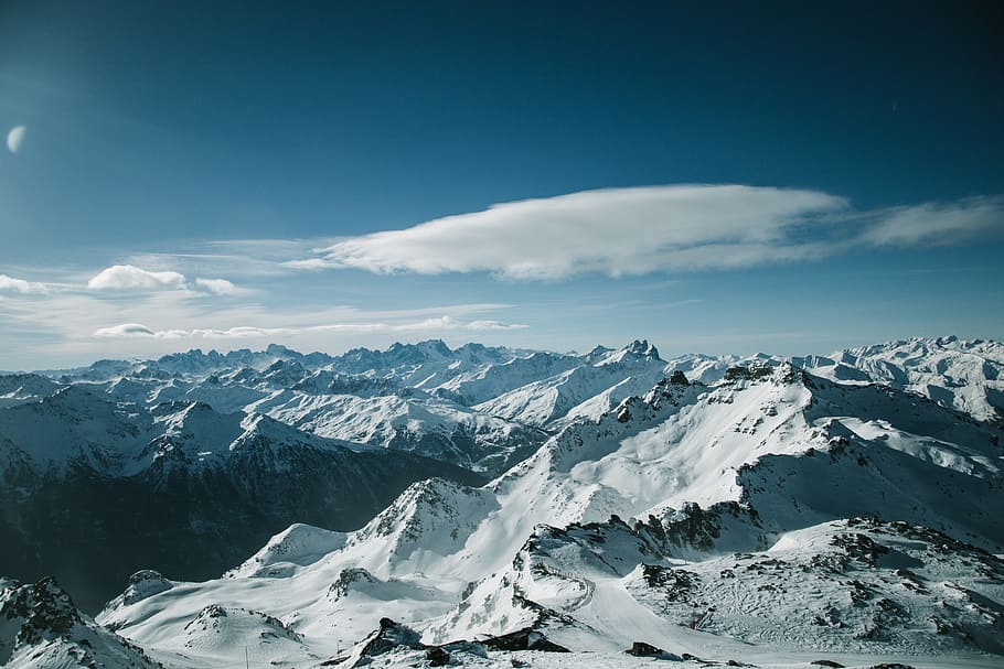 Bird's Eye View Of Snow Capped Mountains, 4k wallpaper, alps, HD wallpaper