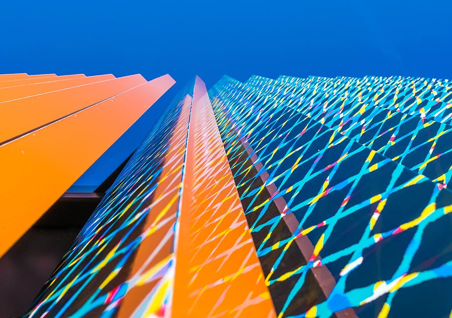facade, design, texture, mathematical, blue, architecture, city HD wallpaper