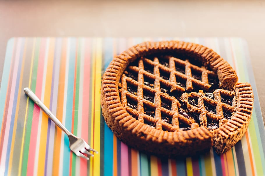 Pie, cake, food, fork, pastry, slice, sweets, table mat, sweet food HD wallpaper