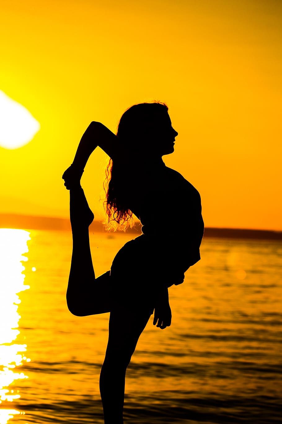 Woman Standing on Beach during Sunset, backlit, dawn, girl, ocean HD wallpaper