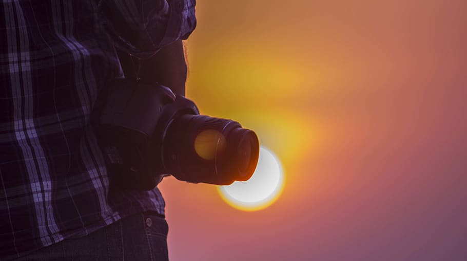 personal, camera, nikon, sunset, one person, holding, midsection HD wallpaper