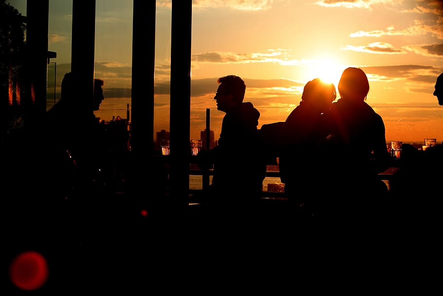 sun, sunset, nature, people, human, talk, talking, city, building HD wallpaper