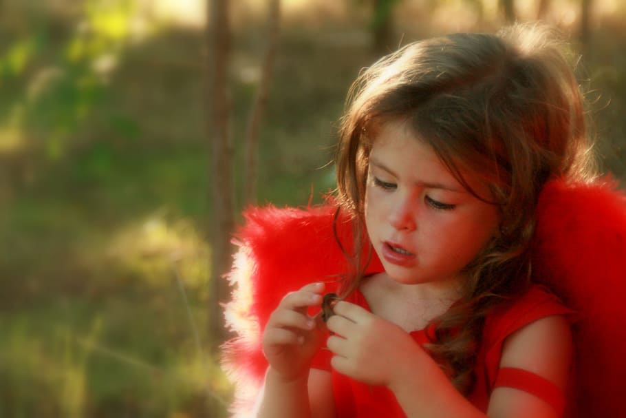 Girl, human, activity, red, angel, wings, one person, child HD wallpaper