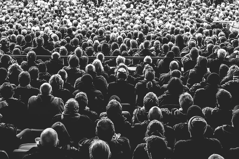 people, crowd, spectators, stadium, black and white, group HD wallpaper