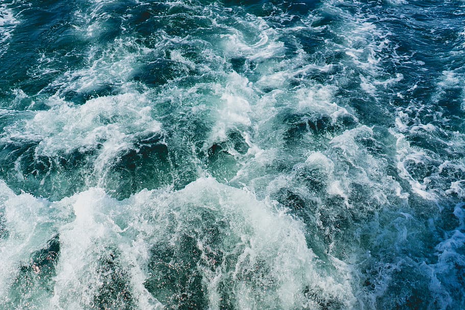 water, waves, wake, ocean, lake, sea, blue, teal, motion, beauty in nature, HD wallpaper