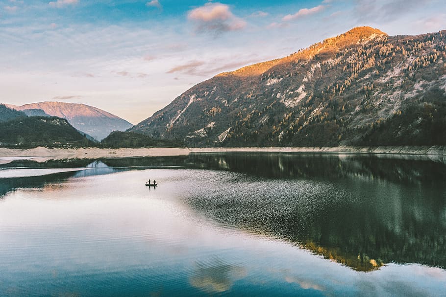 nature, landscape, mountain, clouds, sky, water, lake, river HD wallpaper