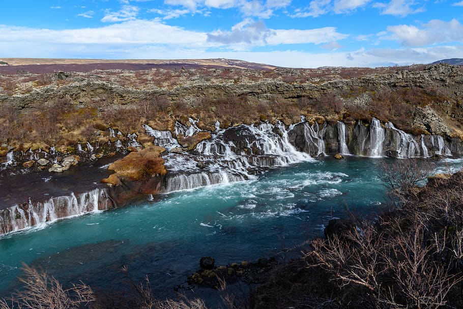 waterfall, iceland, stream, landscape, nature, scenic, outdoors HD wallpaper